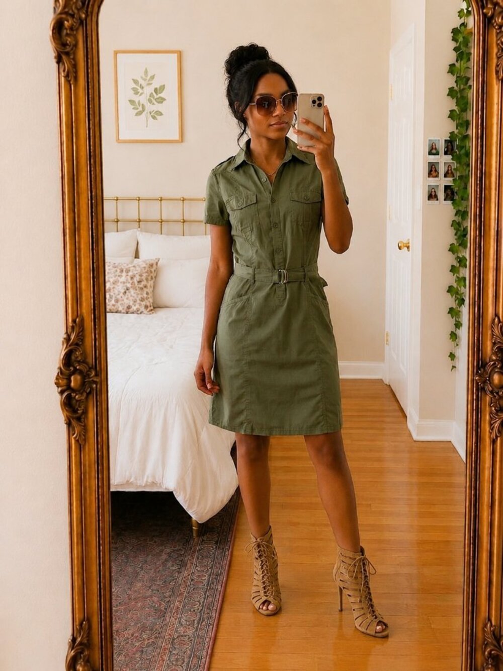 Vintage Max Studio Women Military Utility Shirt Dress with Belt Size M